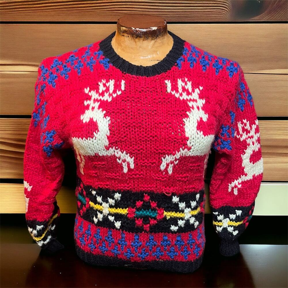 VINTAGE 90s Womens XS Youth Large Fair Isle Knit Sweater Winter Ski Nordic